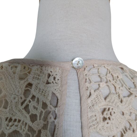 Boho Chic Tunic Blouse Crochet lace Taupe Love Stitch M Cottagecore Whimsy - Picture 8 of 15